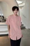 C316CS1166P58夏装新款短袖衬衫时尚百搭纯色粉色衬衣时尚情侣，男装T恤，电商C316