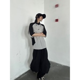 撞色拼接立领运动速干短袖男网眼boxy版型山系训练骑行球衣风t恤，男装T恤，电商C316