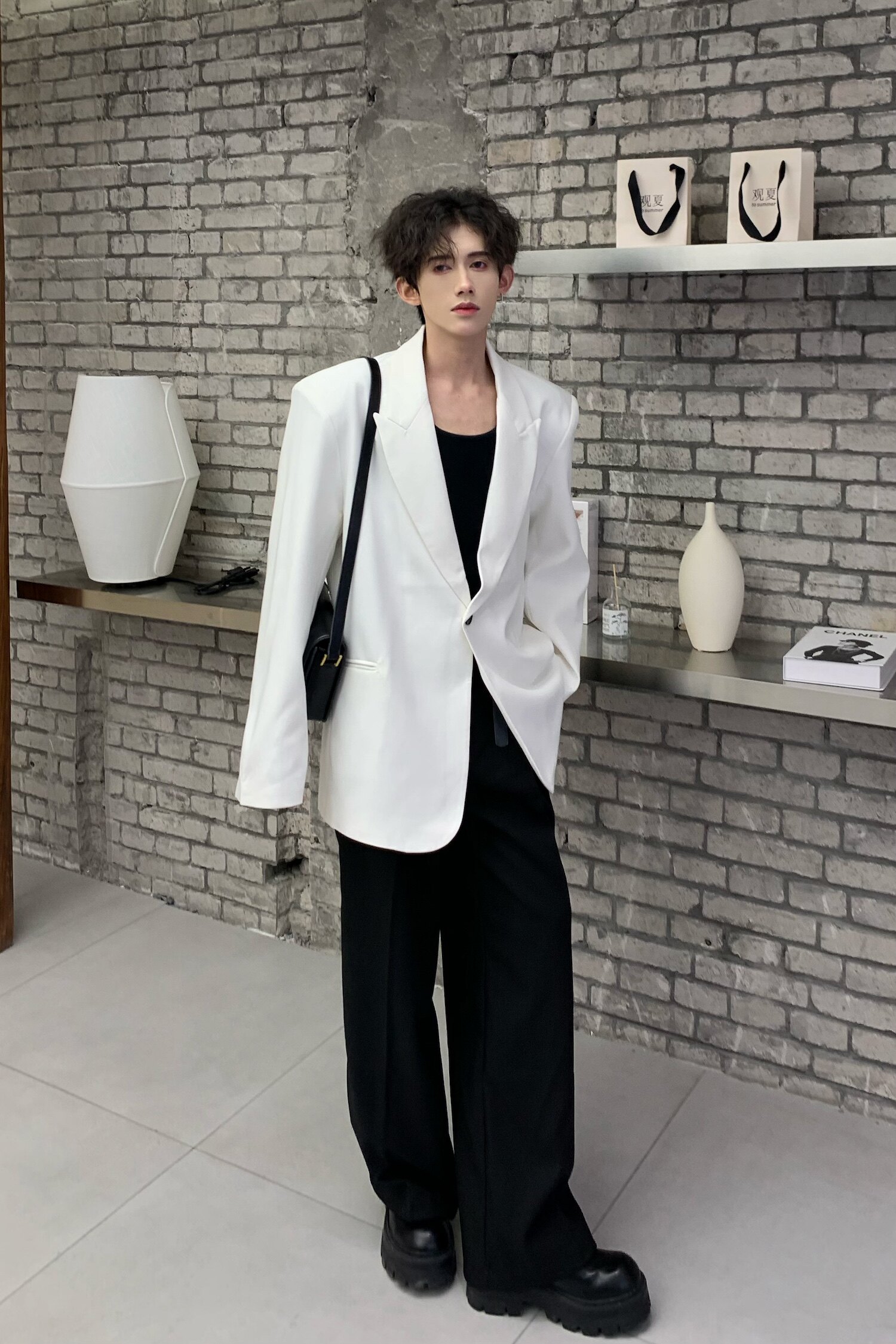 C316XZ258P98春装新款白色黑色西服百搭宽松西装外套帅气网红,男装西服,电商C316