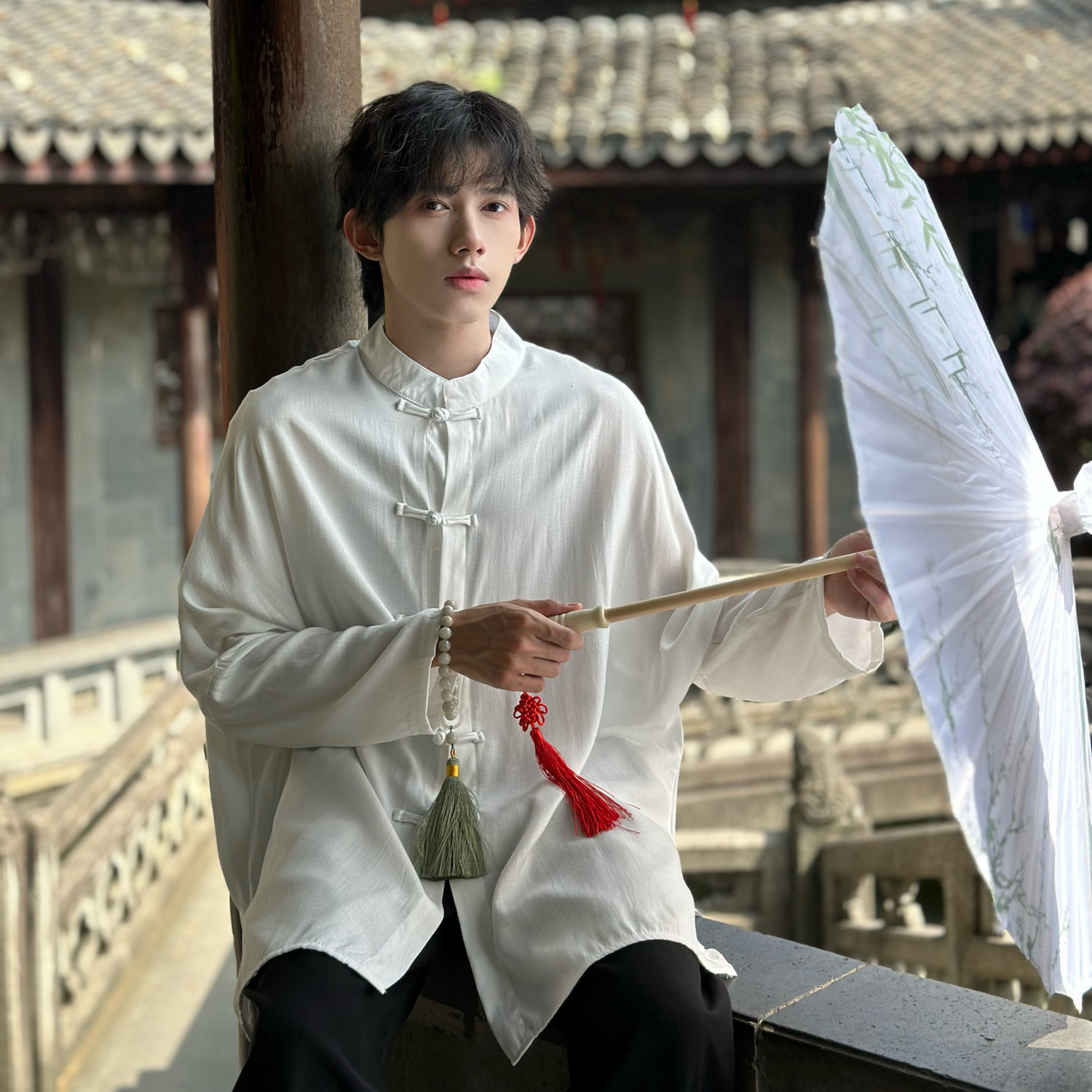 C316Z2347P58男生新中式汉服防晒衣时尚立领白色棉麻衬衫，男装防晒衣，电商C316