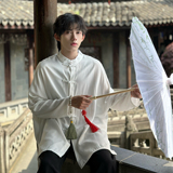 C316Z2347P58男生新中式汉服防晒衣时尚立领白色棉麻衬衫，男装防晒衣，电商C316