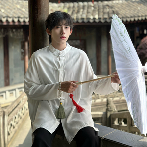 C316 Z2347 P58 男生新中式汉服防晒衣时尚立领白色棉麻衬衫,男装防晒衣,电商C316