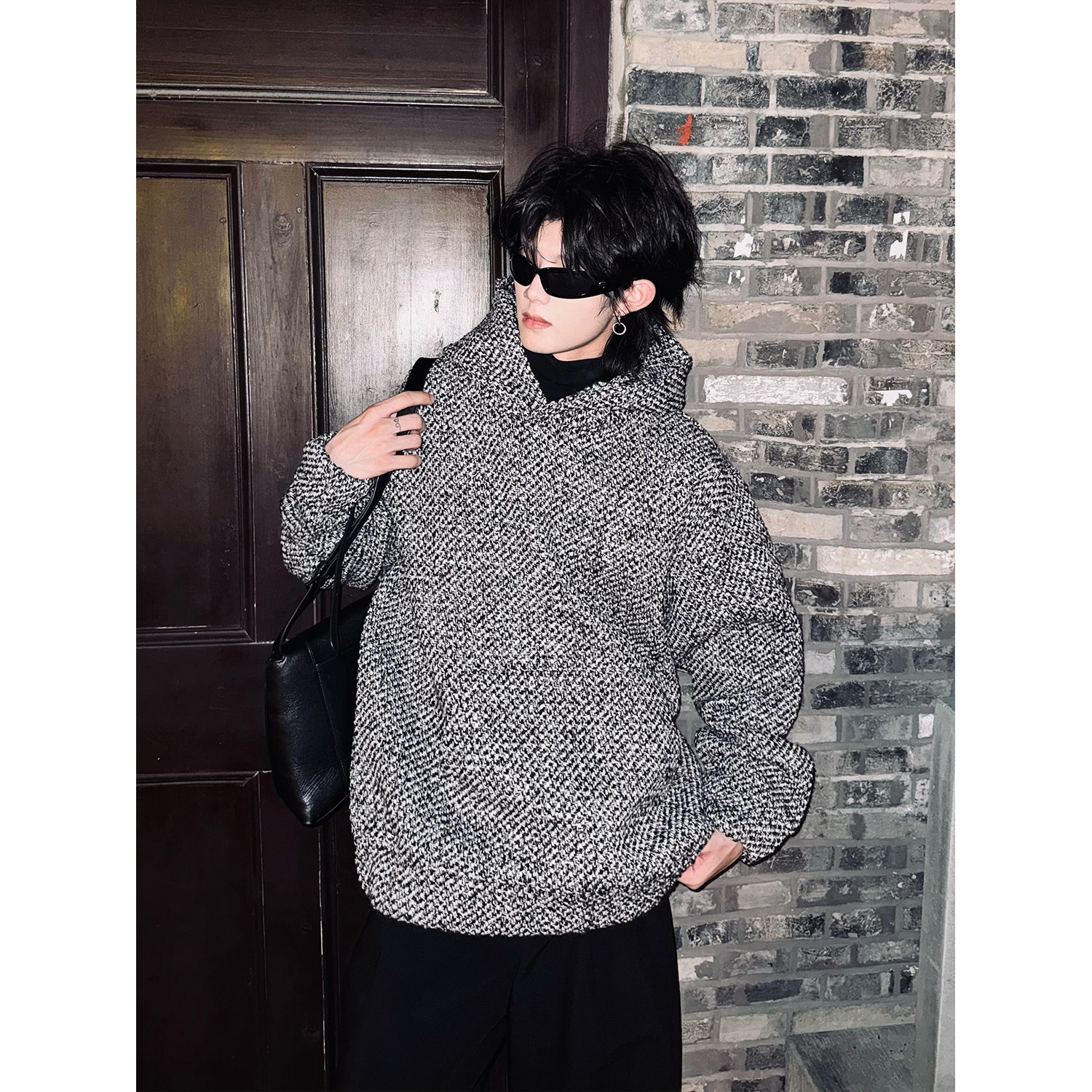 C316WY1286P128秋冬新款小香风卫衣时尚百搭松弛感短款连帽外套,男装卫衣,电商C316