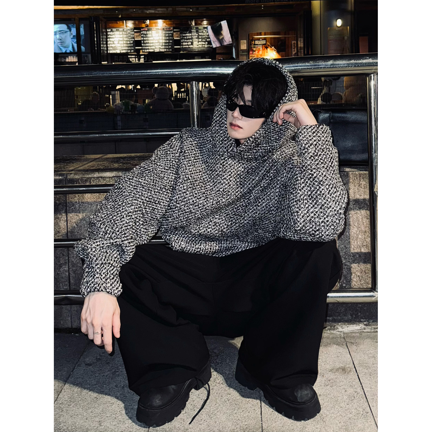 C316WY1286P128秋冬新款小香风卫衣时尚百搭松弛感短款连帽外套,男装卫衣,电商C316