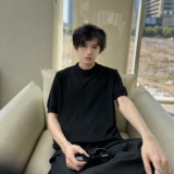 C316T8069P58半高领编制设计冰感短袖T恤针织衫氛围感纯T，男装T恤，电商C316
