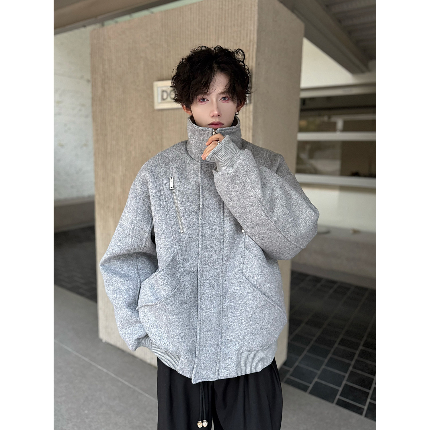 C316WT1056P128冬装新款加棉短款外套时尚呢子内里加厚棉衣灰,男装棉衣,电商C316