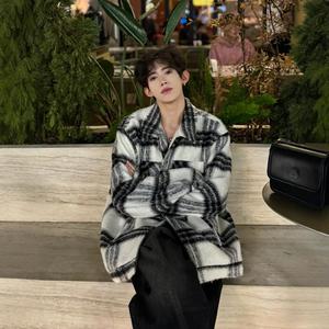 C316 WT173 P128 冬装新款加棉格子时尚毛呢大衣外套百搭短款网红，男装毛呢大衣，电商C316