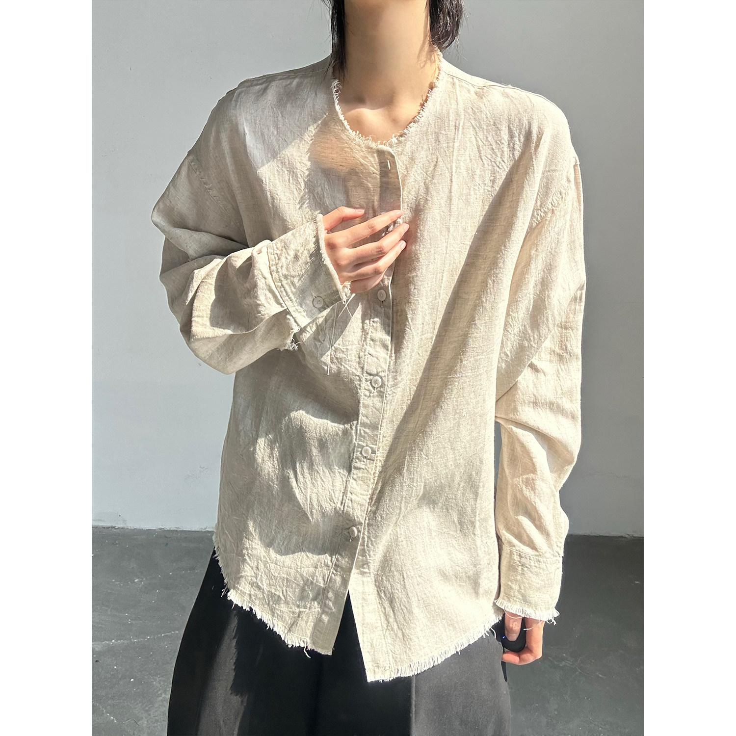 C316 CS8125 P68 夏装新款亚麻衬衫防晒服时尚百搭长袖衬衣松弛感图片