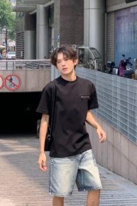 C316 DX89 P4868 夏装新款短袖T恤拉链时尚潮黑色tee个性男图片