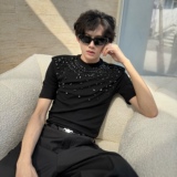 C316T8072P58夏装新款短袖T恤钉钻黑色修身个性tee时尚经典款，男装T恤，电商C316
