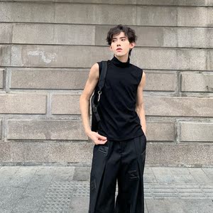 cleanfit高领无袖背心男修身高级感内搭没袖t恤设计感立领打底衫图片