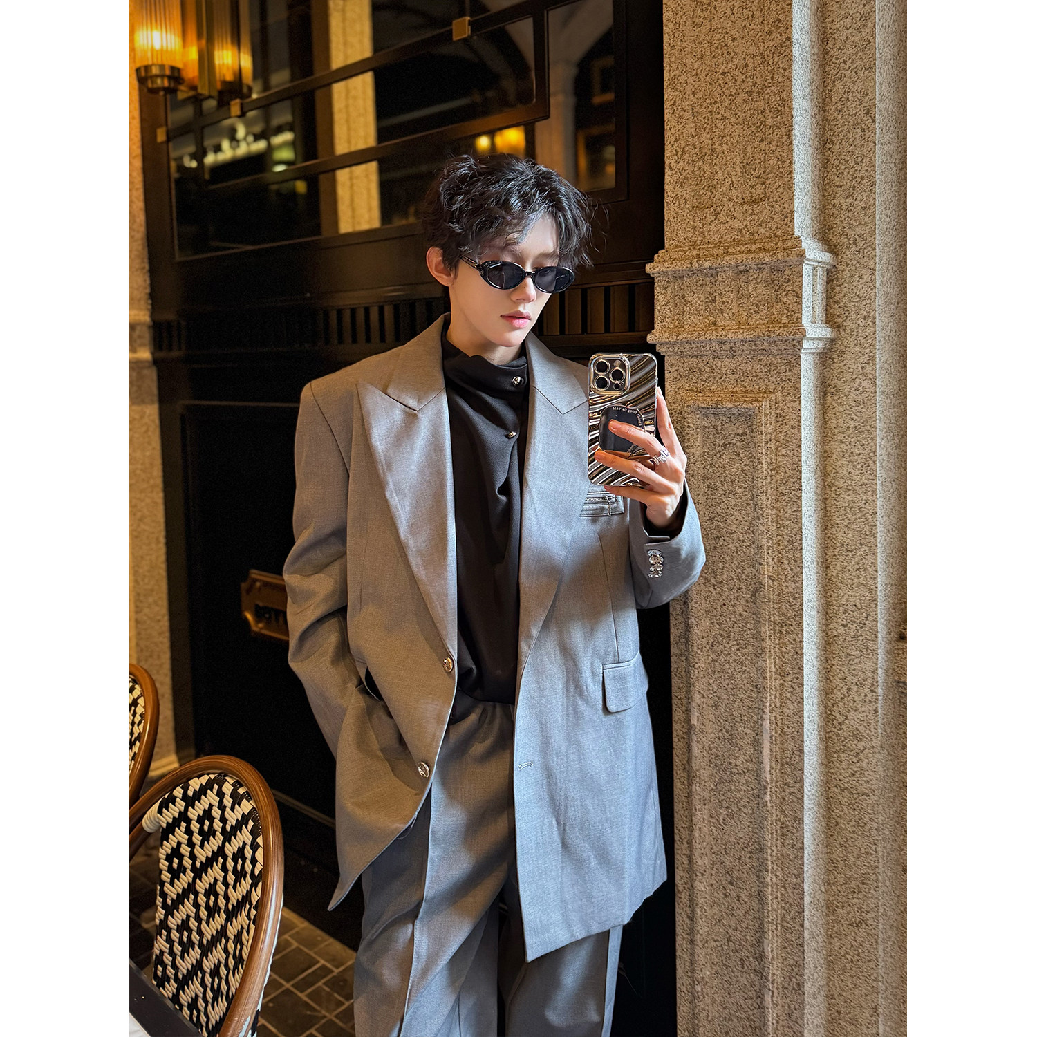 C316 XZ1074 P118 K1074 P68 春装新款西服套装时尚宽松浅灰色图片