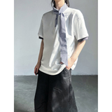 C316T8136P48夏装新款时尚百搭短袖拼接白色蓝色衬衫领假两件，男装T恤，电商C316