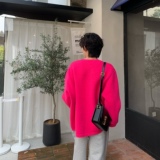 C316MY912P98冬装新款开衫毛衣时尚百搭毛衫宽松玫红色白色，男装针织衫/毛衣，电商C316