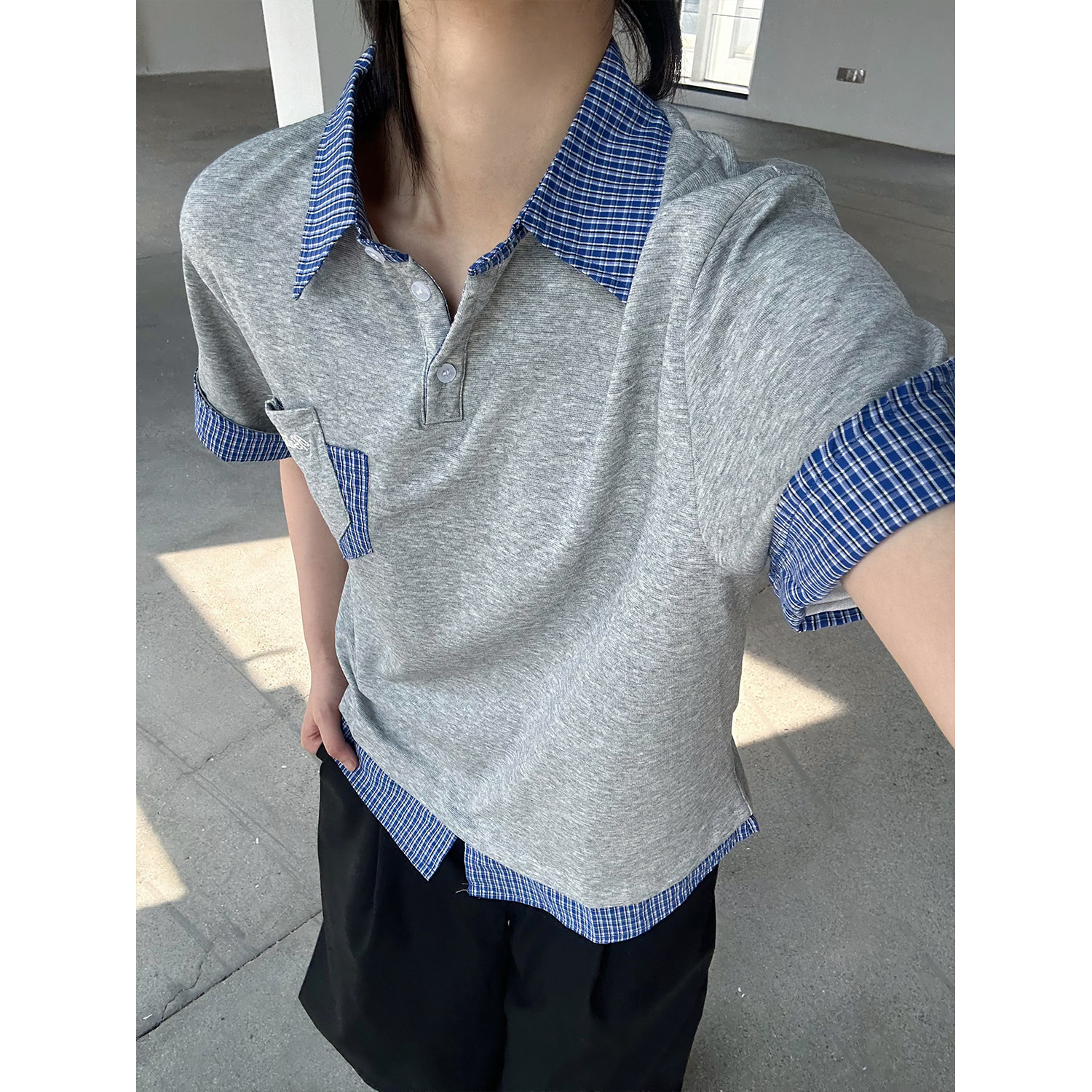 C316XZ0101P48特夏装新款假两件短袖polo衫时尚百搭miu感tee,男装Polo衫,电商C316