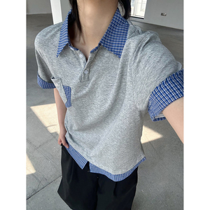 C316 XZ0101 P48特 夏装新款假两件短袖polo衫时尚百搭miu感tee图片