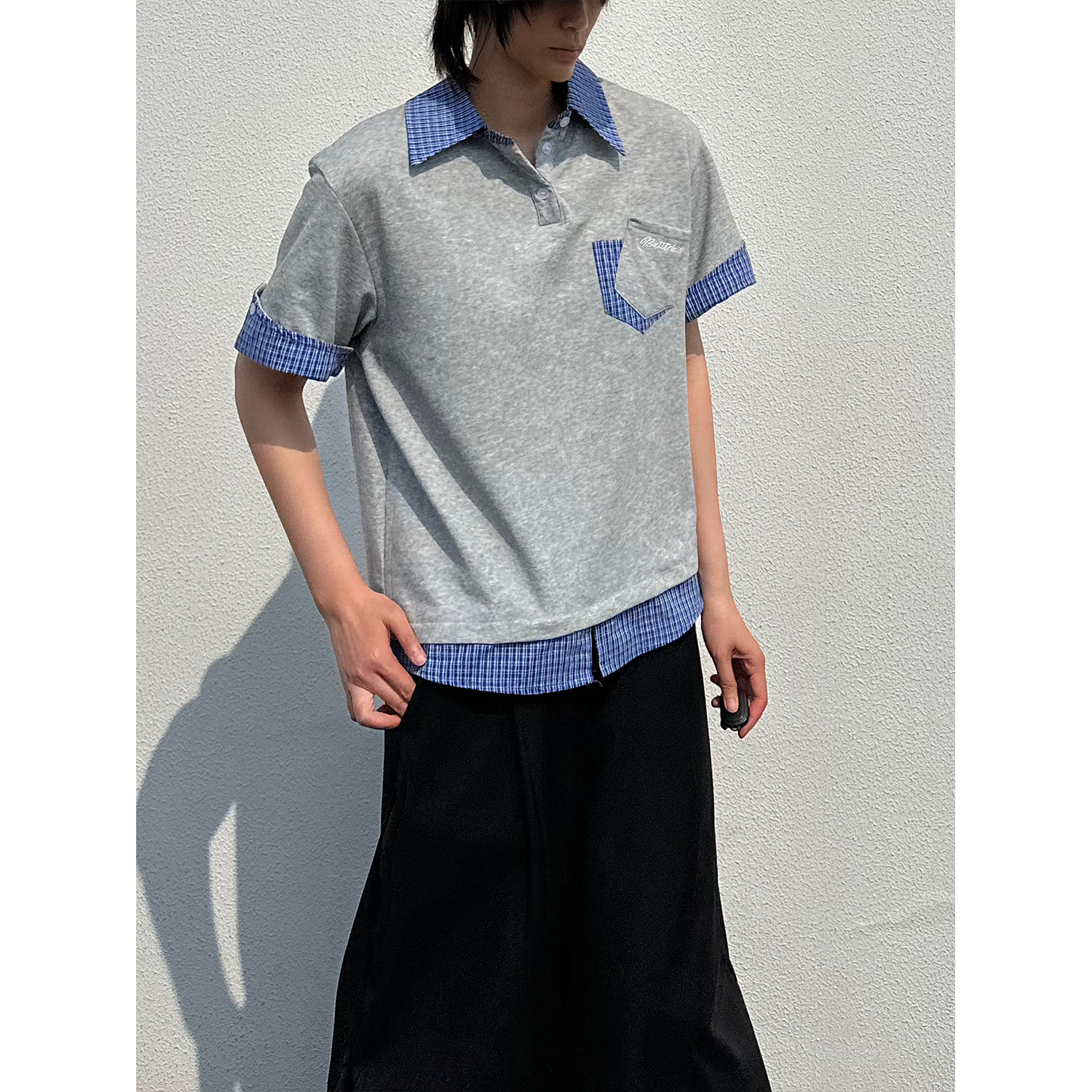 C316XZ0101P48特夏装新款假两件短袖polo衫时尚百搭miu感tee,男装Polo衫,电商C316