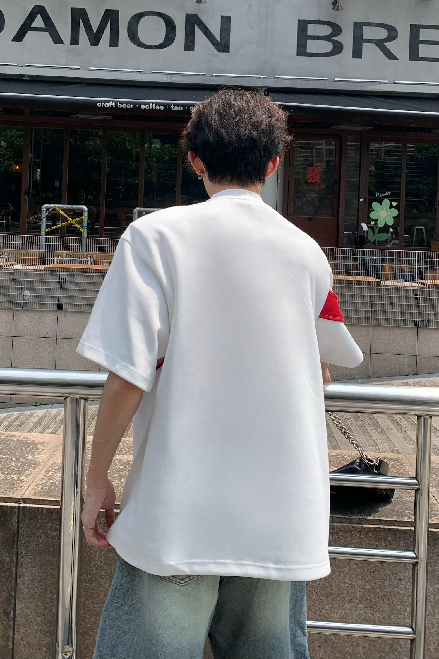 C316T1153P58春夏新款短袖T恤时尚拼接撞色红色个性设计tee,男装T恤,电商C316
