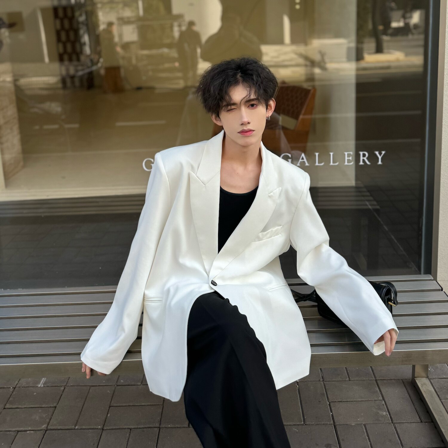 C316XZ258P98春装新款白色黑色西服百搭宽松西装外套帅气网红,男装西服,电商C316