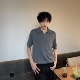 C316T8040P58夏装新款短袖T恤针织短袖polo衫时尚个性深灰色，男装T恤，电商C316