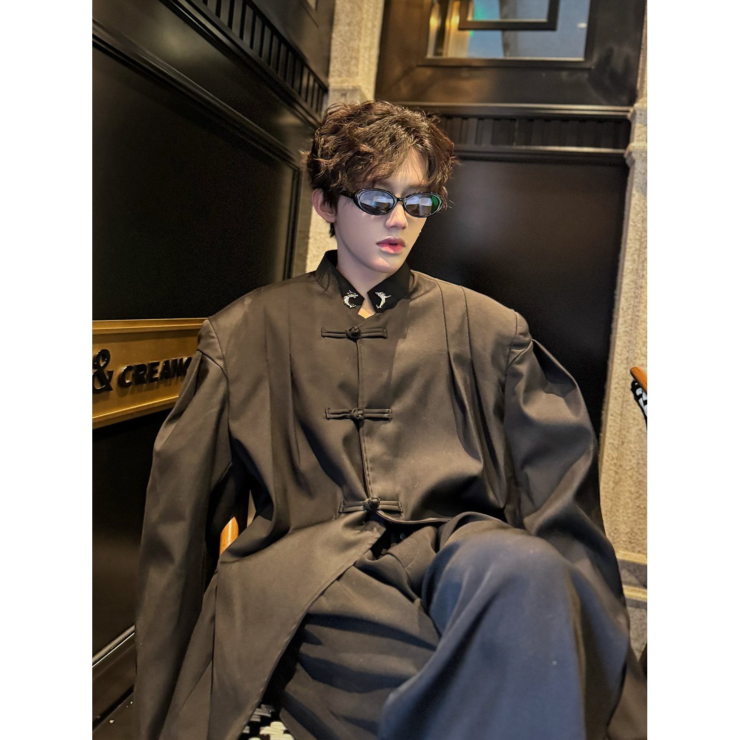 C316WT1070P118春装新款黑色新中式个性西服时尚短款外套黑色,男装西服,电商C316