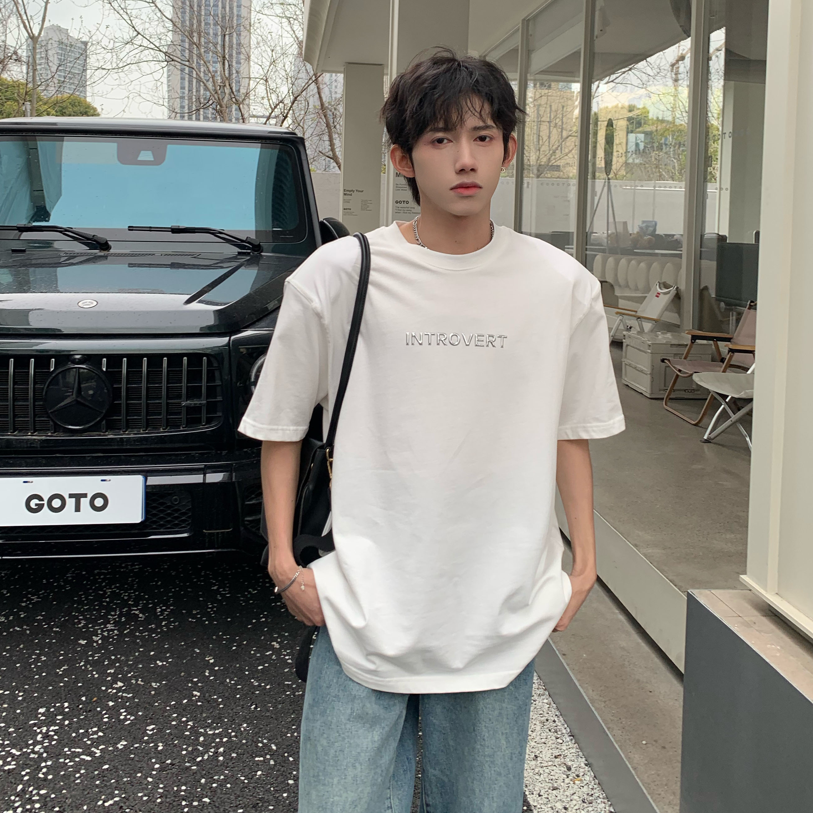 C316 T2331 P38 夏季新款短袖T恤潮流纯棉圆领垫肩设计款tee男潮图片