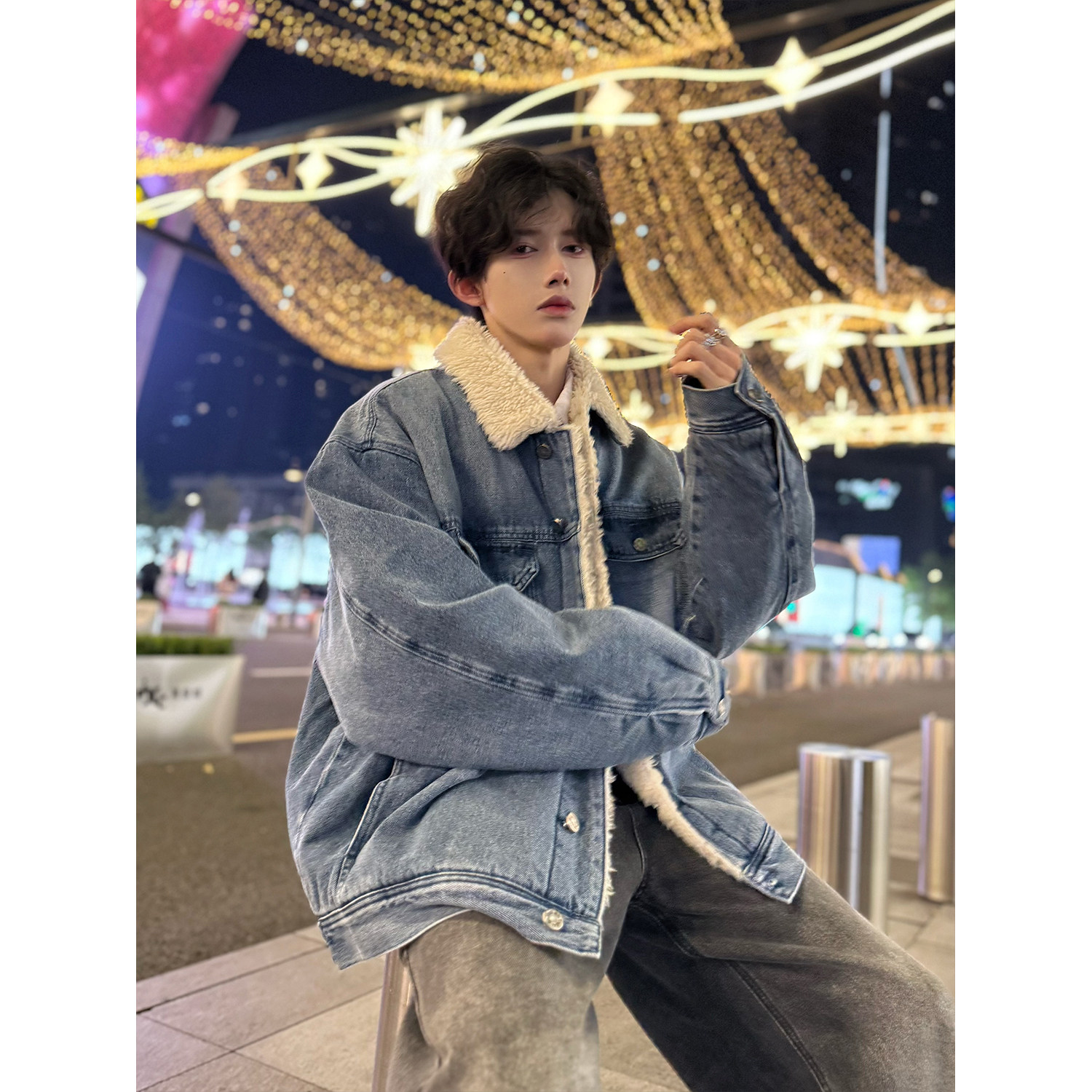 C316MY024P118秋冬新款牛仔棉衣羊羔毛领短款外套时尚保暖加厚,男装工装外套,电商C316