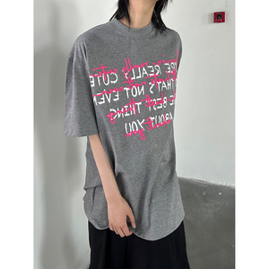 C316 Th553 P48 夏装新款短袖T恤撞色拼接刺绣半高领tee灰色图片