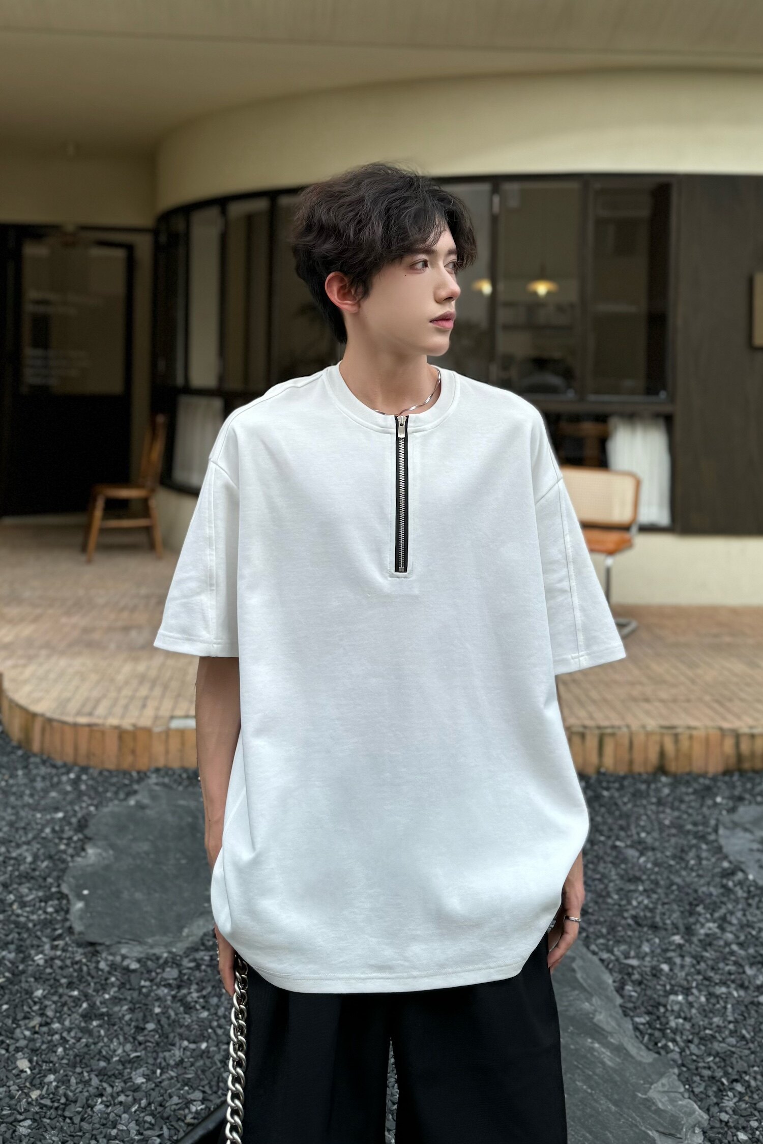 C316DX88P48夏装新款短袖T恤时尚拉链设计个性tee网红简约,男装T恤,电商C316