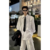 C316CS1990P78秋冬新款送领带白色个性垫肩衬衫长袖衬衣白色，男装衬衫，电商C316