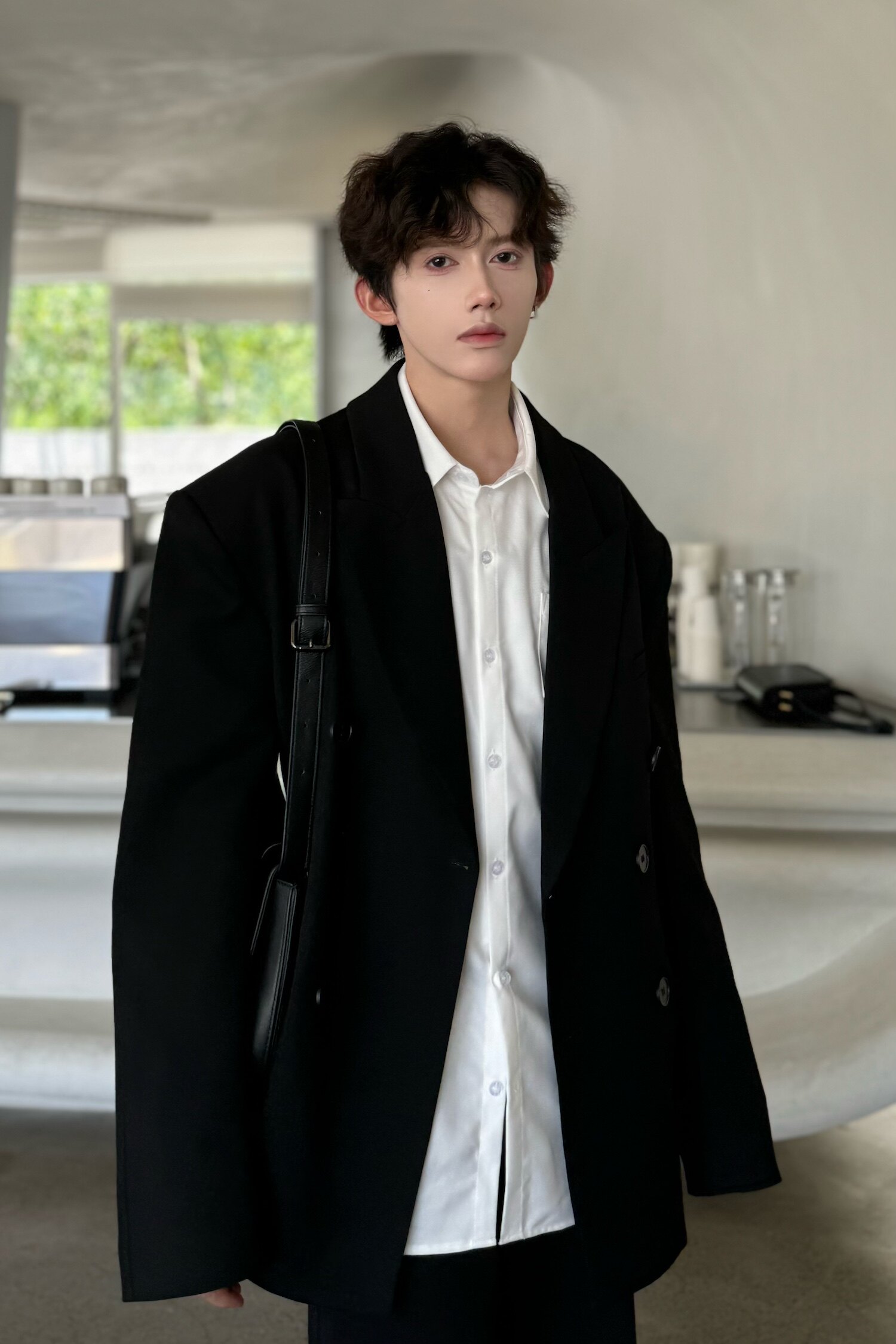 C316XZ1220P98秋冬新款黑色双排扣时尚西服黑色宽松百搭松弛感,男装西服,电商C316