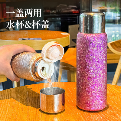 纯钛时尚保温杯高档成人自用送礼420ml口袋杯办公室水壶茶杯旅行