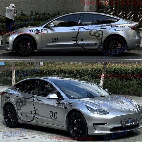 适用于特斯拉Model 3 Y车贴KT猫装饰卡通可爱车身装饰拉花贴画