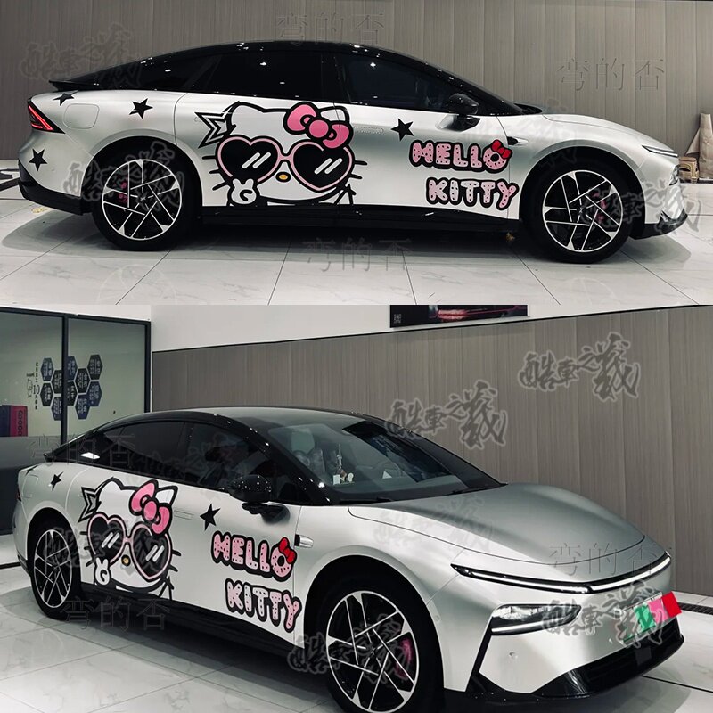 适用于小鹏p7暗黑凯蒂猫车贴可爱墨镜hellokitty车身贴纸拉花贴膜