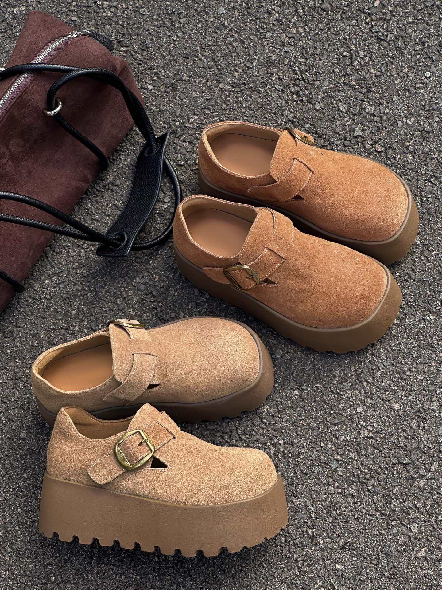 时尚厚底真皮勃肯鞋女2026春款韩版百搭复古增高轻便休闲鞋乐福鞋,女鞋,勃肯鞋/软木鞋,淘宝优惠券,粉丝福利购,淘宝优惠卷