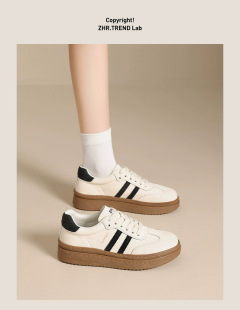韩版 女2026春款 百搭系带休闲运动鞋 板鞋 时尚 阿甘鞋 厚底真皮德训鞋
