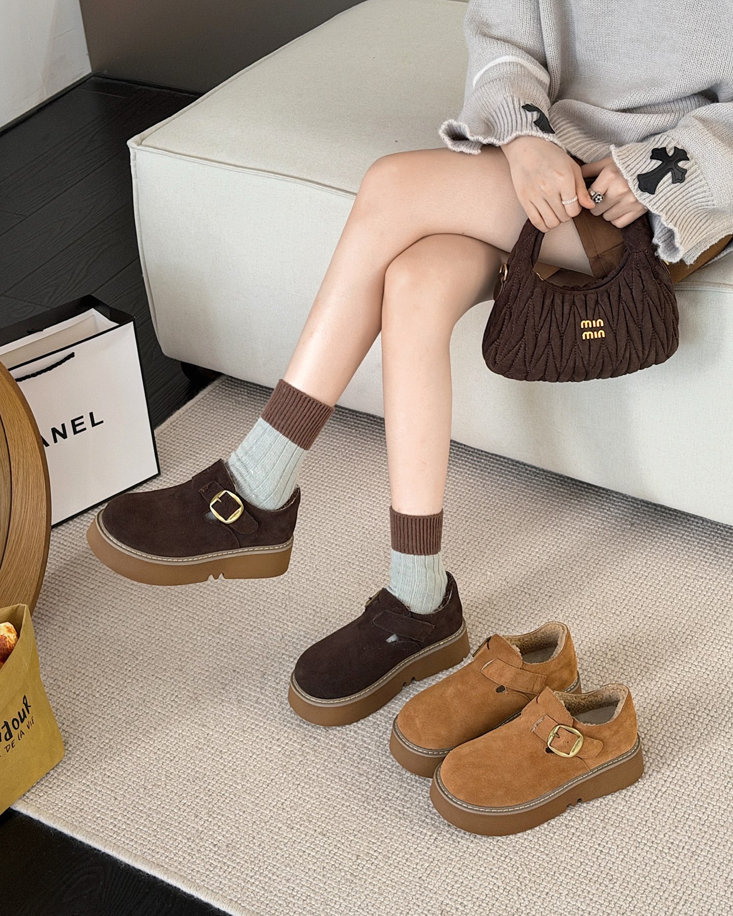 厚底真皮加绒勃肯鞋女2025冬款韩版百搭运动鞋板鞋棉鞋防滑雪地靴