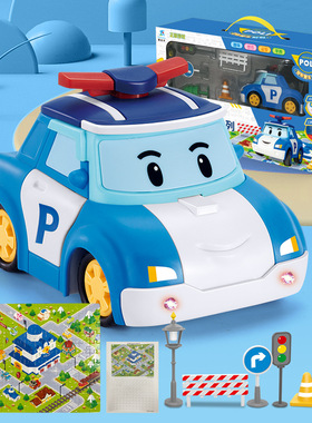 荣达丰正版变形警车珀利救援队poli变形机器人大件儿童玩具