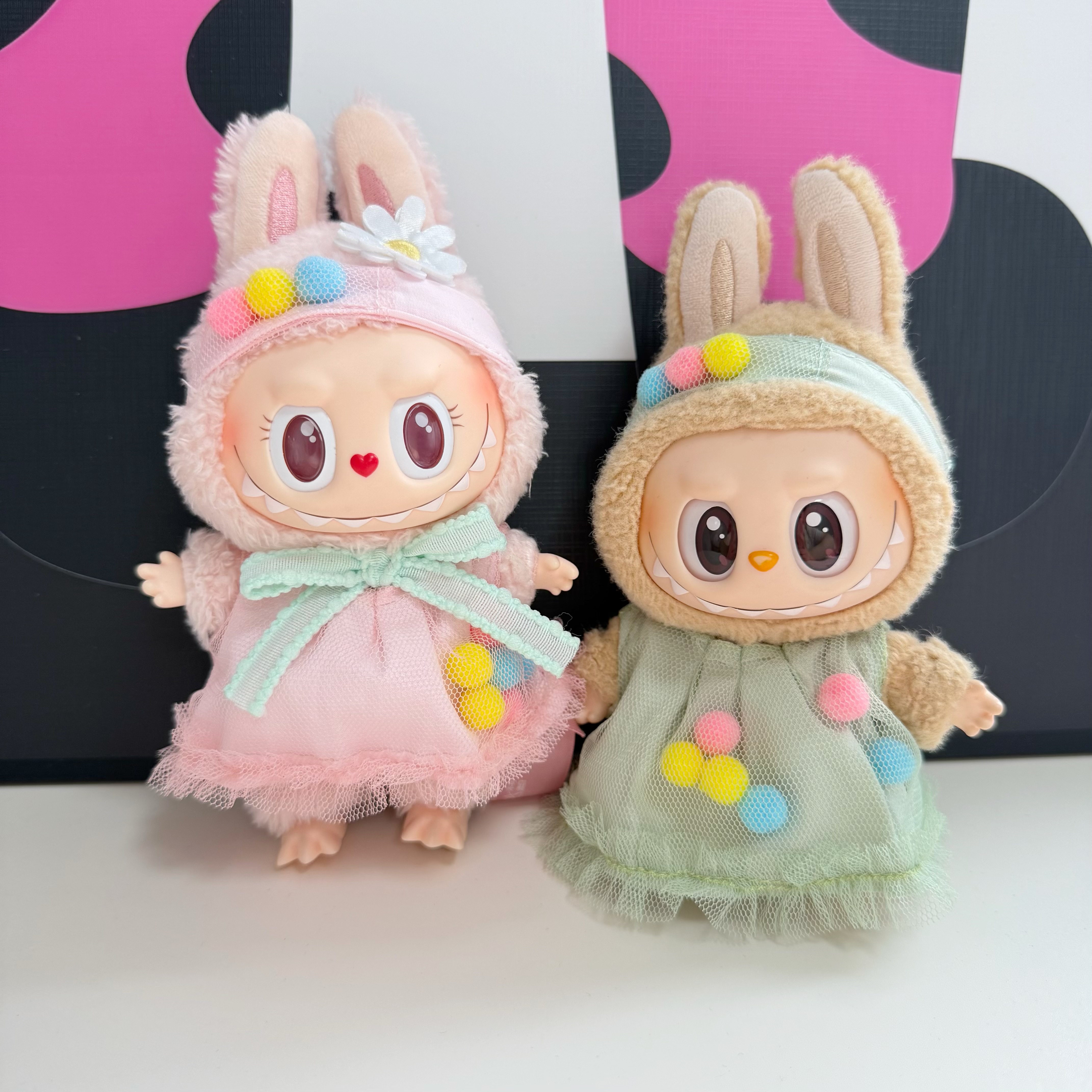 仅衣服】17cm钥匙扣拉布布衣服弹力网面彩球裙套装公仔LABUBU配饰