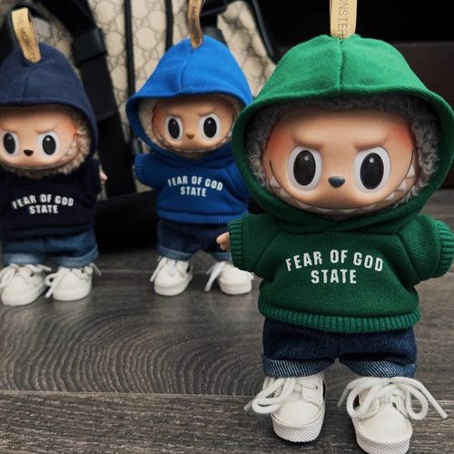 一二代拉布布衣服连帽休闲卫衣牛仔裤套装挂件LABUBU着替鞋子换装