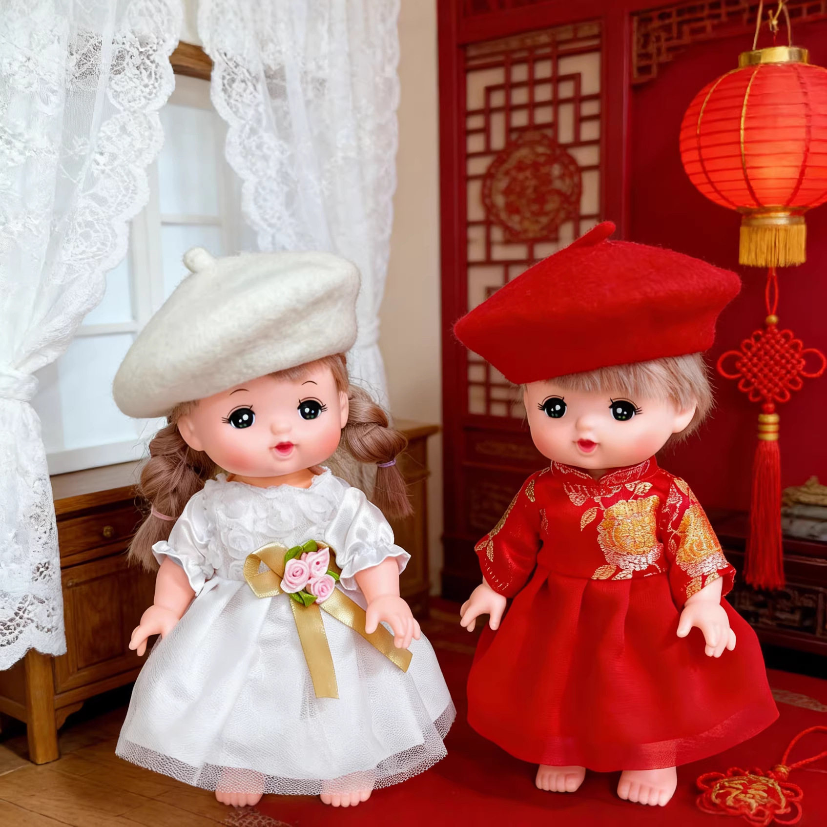 26厘米咪露娃娃公仔白色玫瑰头花婚纱甜美小美乐婚礼中西式风婚纱