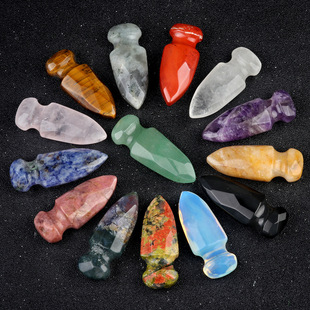 天然紫水晶半宝石50mm雕刻匕首宝剑模型虎眼石粉晶摆件手把玩礼物