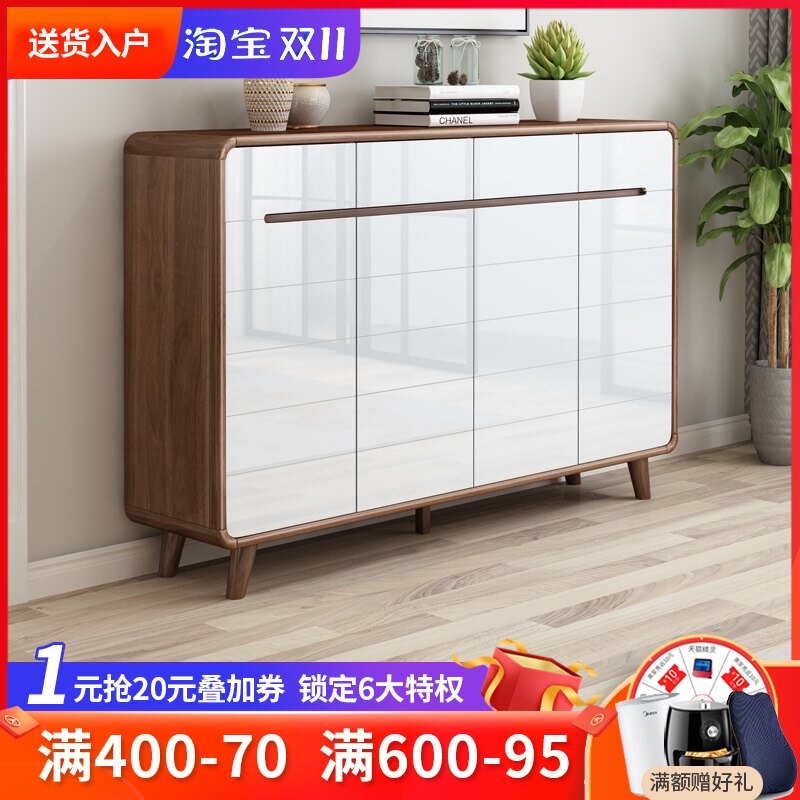 家用门口大容量实木简约鞋柜现代北欧收纳烤漆入户隔断玄关门厅柜