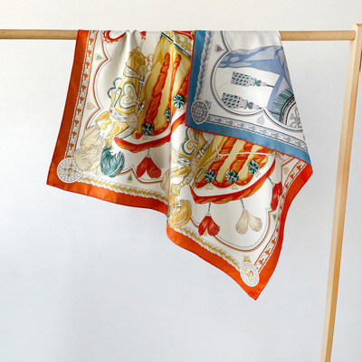 90cm双面斜纹丝巾女士印花围巾欧美跨境包头巾复古大方巾披肩