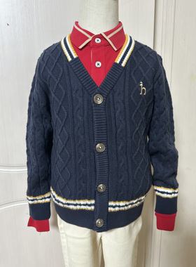 hazzys哈吉斯童装秋冬新款针织开衫线衣休闲洋气儿童上衣外套