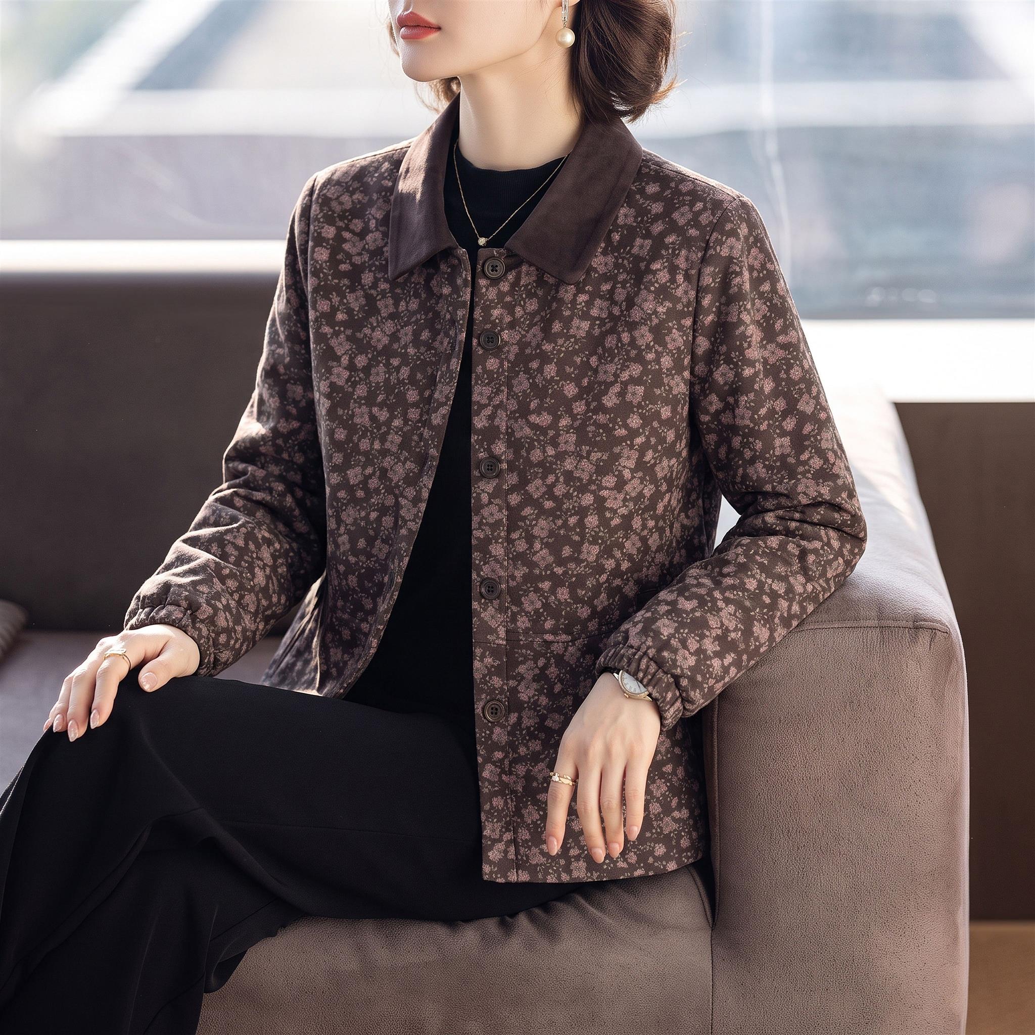2026时尚妈妈秋装外套中老年人女春秋季休闲夹克奶奶装碎花上衣服