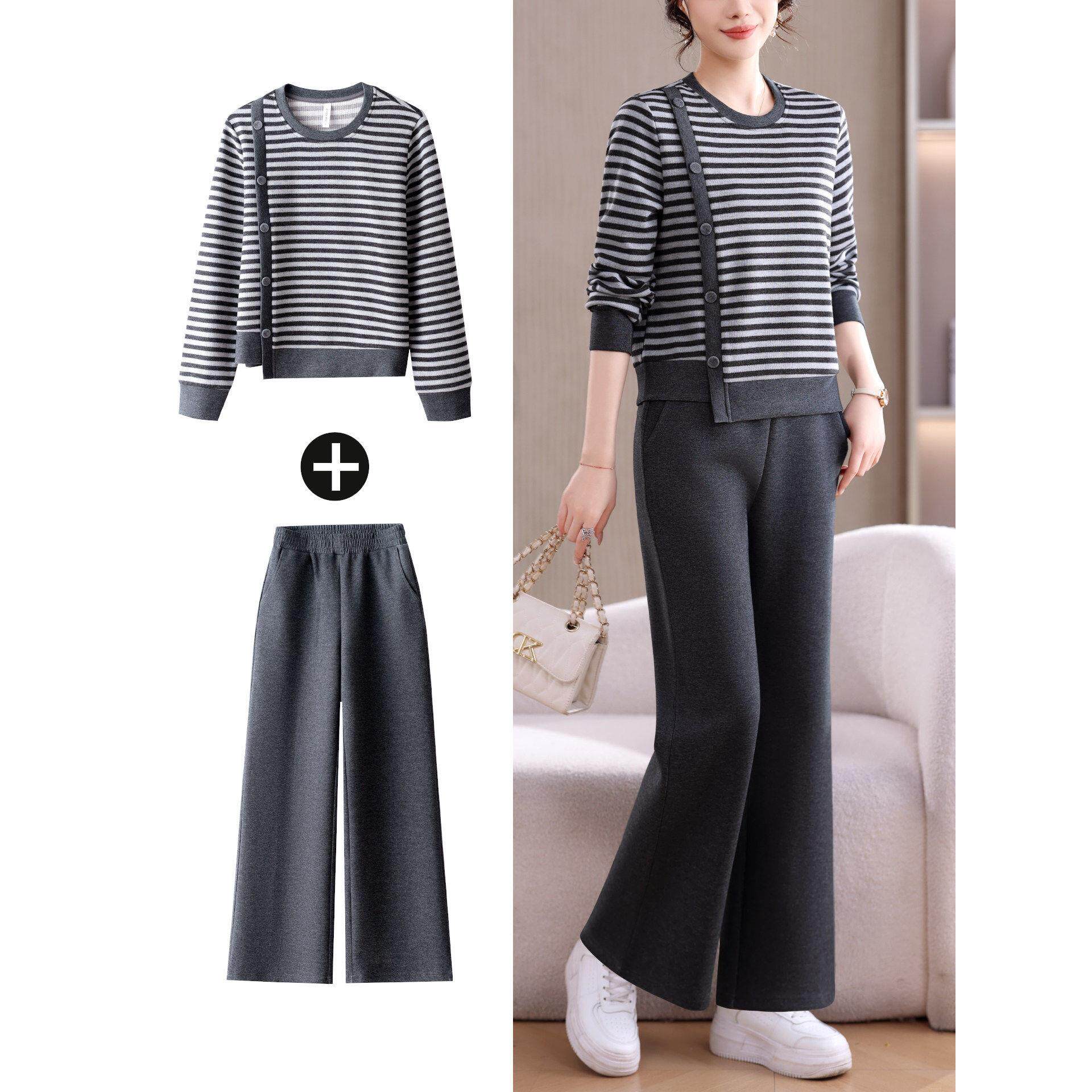 休闲套装裤子两件套洋气时尚时髦气质阔腿裤韩版高级感女春运动服