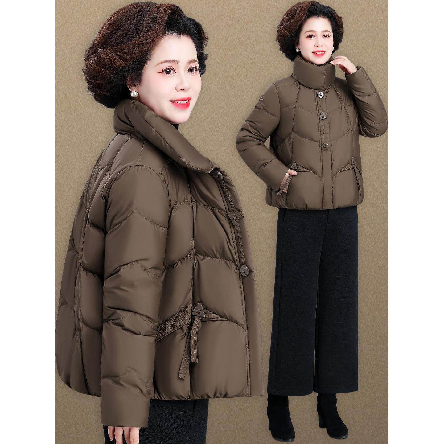 小个子妈妈羽绒棉服短款中老年秋冬外套女款阔太太高级感棉袄上衣