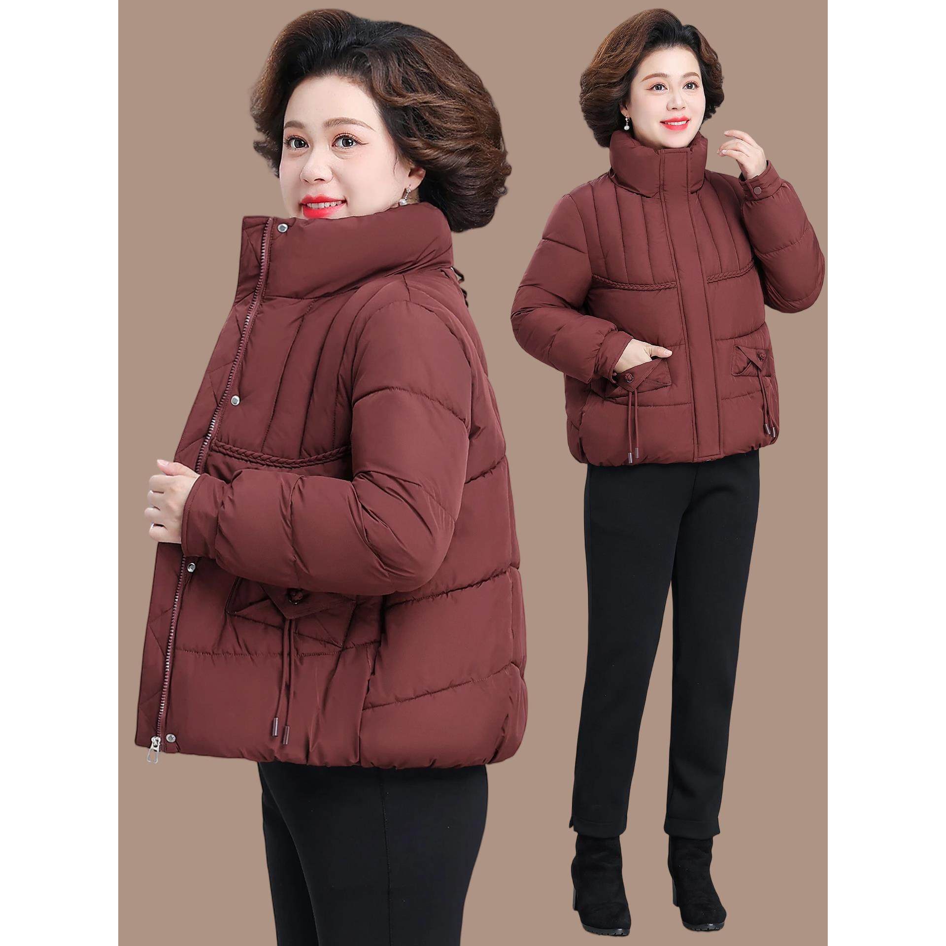 妈妈冬装羽绒棉服小个子短款棉衣外套中老年女装秋冬轻便小棉袄子