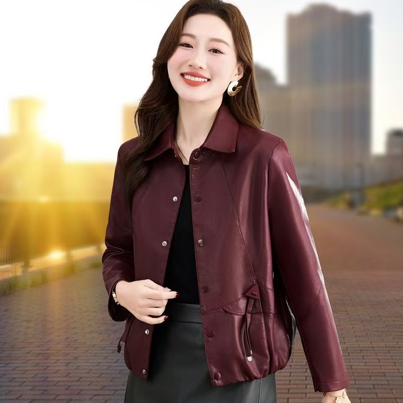 翻领皮衣外套女士短款2026年春季新款爆款春秋小个子妈妈pu皮夹克